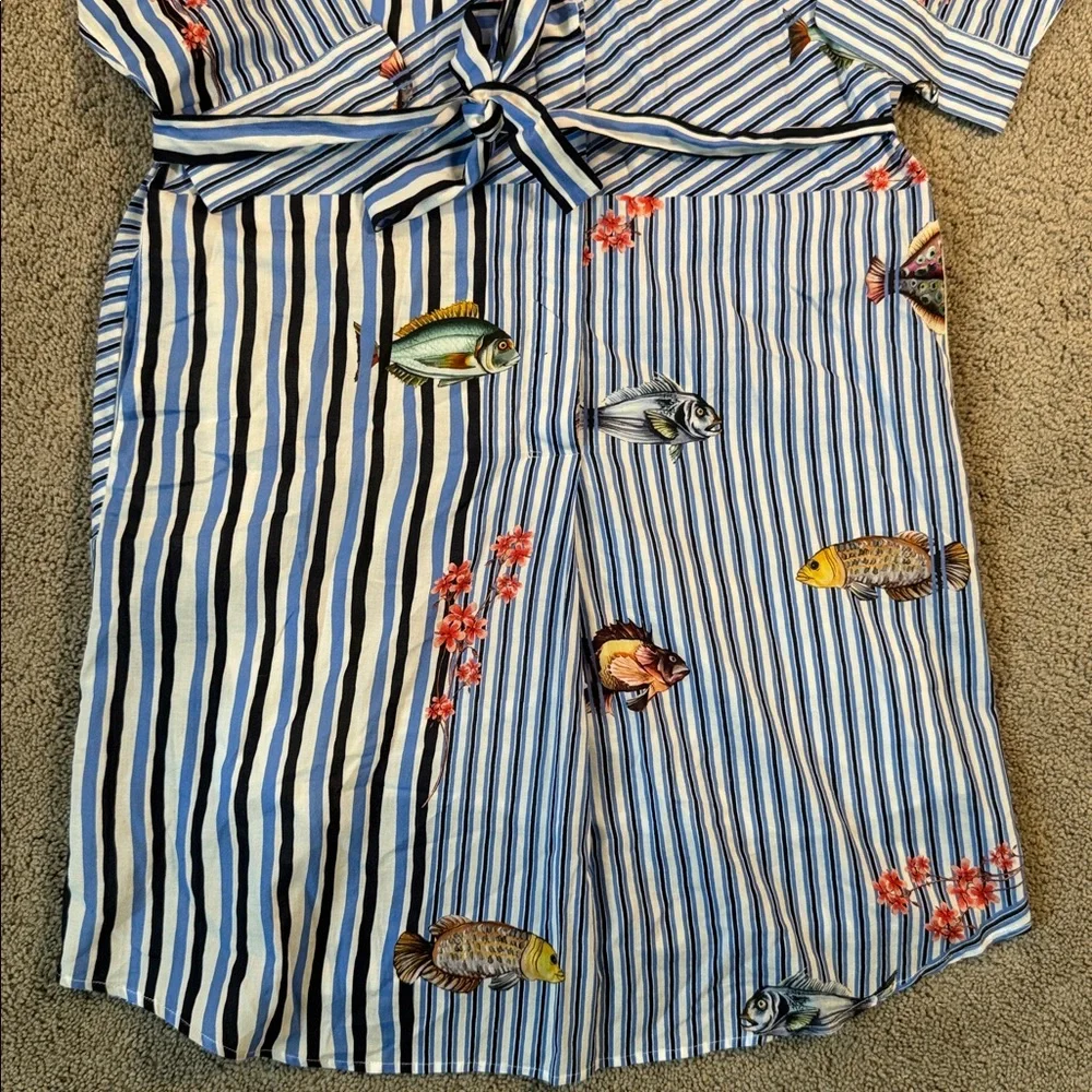Vilagallo belted STRIPED FISH SHIRT DRESS 40 - Picture 4 of 5